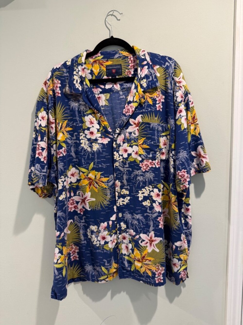 Saddlebred Mens XXL Wahine Hula Hibiscus Blue Hawaiian Aloha Camp Shirt